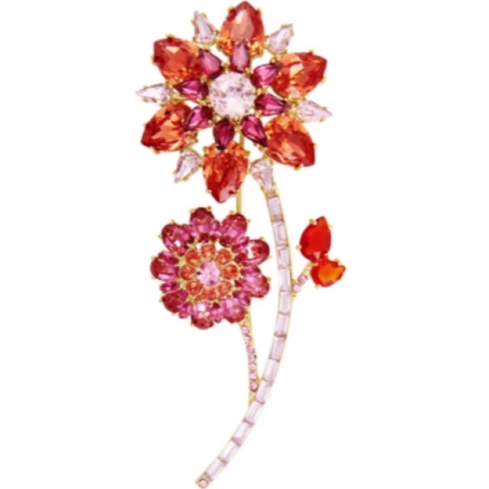 $198 Kate Spade Trellis Blooms Crystal Brooch large red